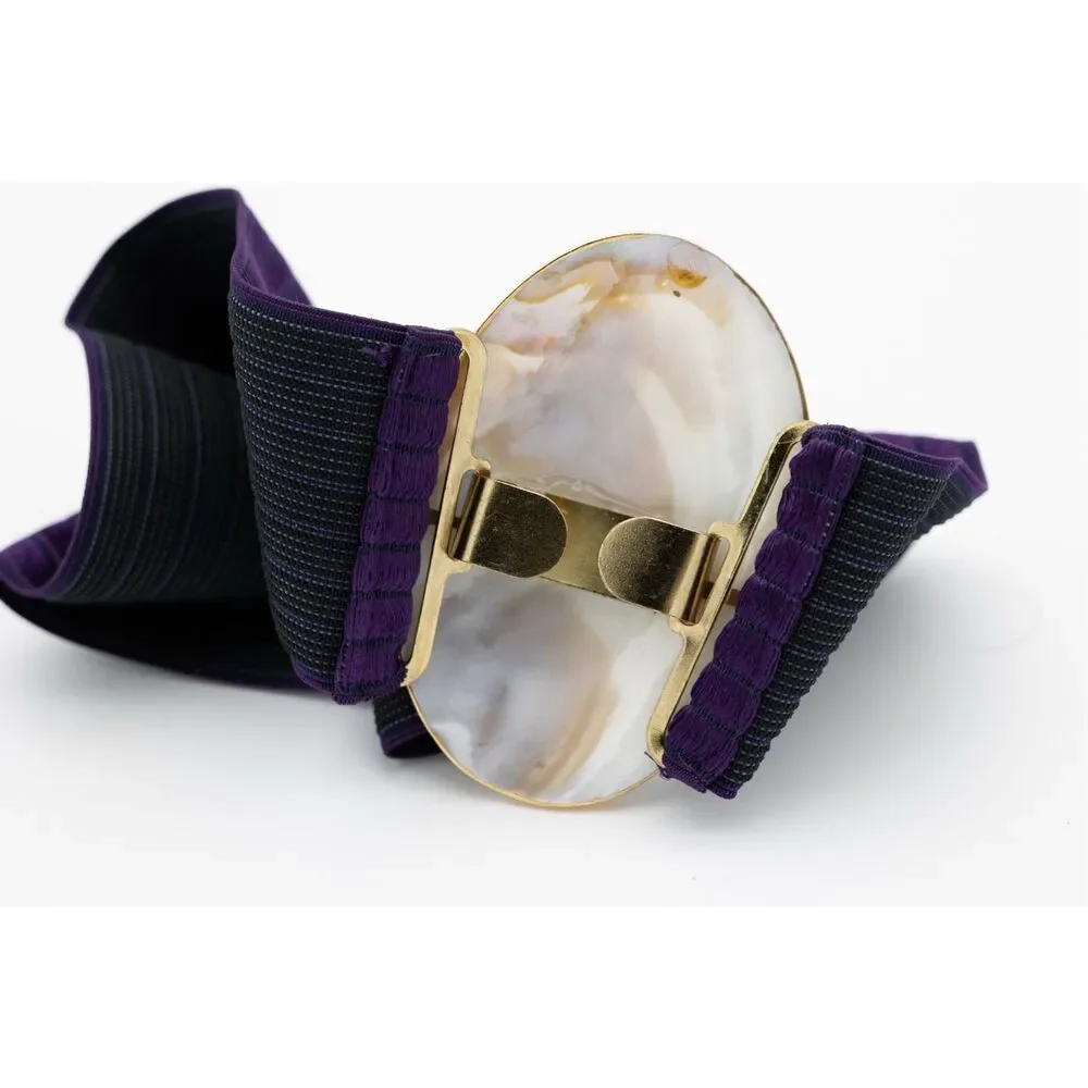 Vintage Purple Stretch‎ Belt Mother of Pearl Shell Buckle 80s Statement